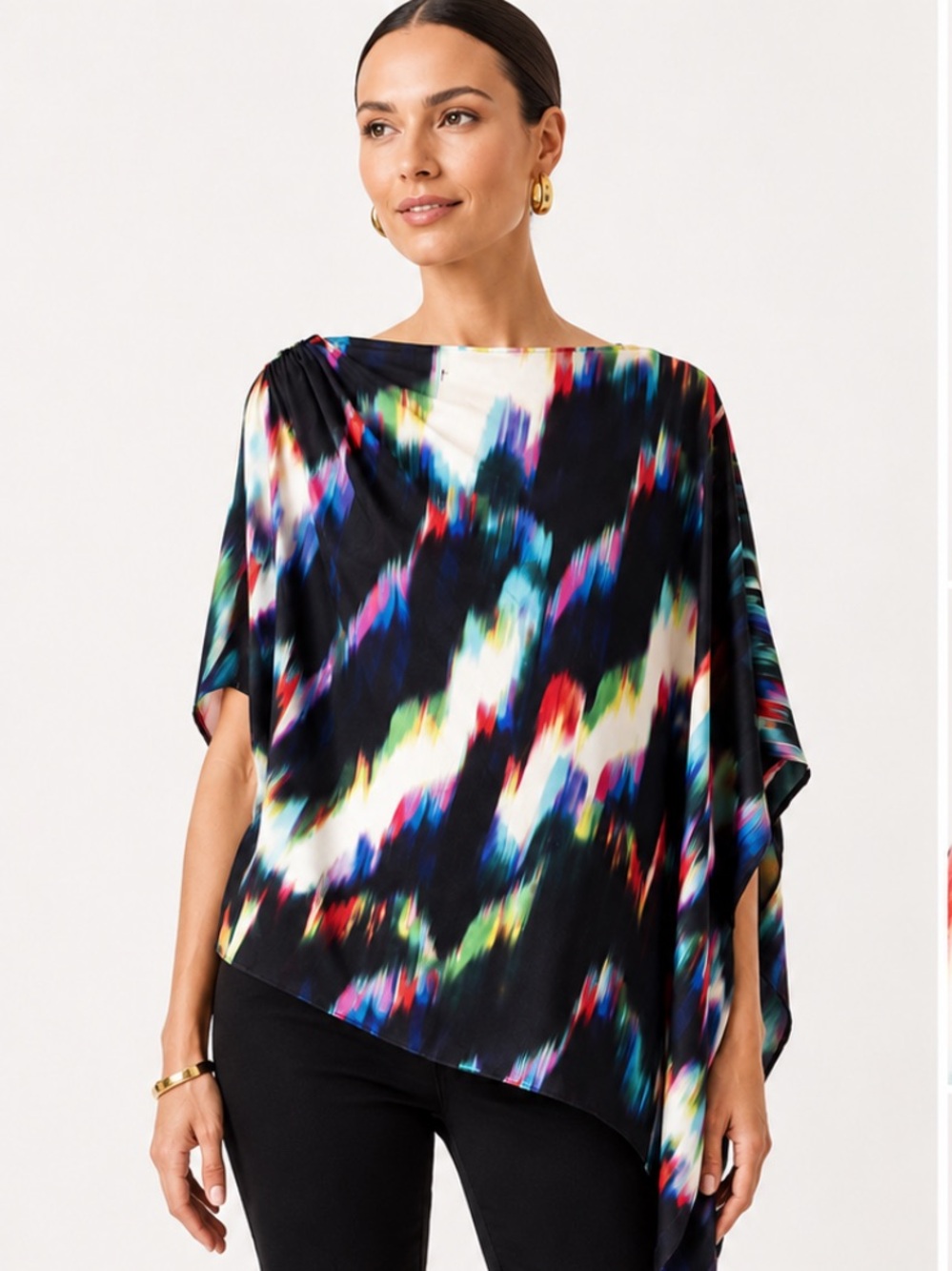Trina Turk Ravishing Top Aurora Silk Multi Color Abstract Asymmetrical Top XS/S